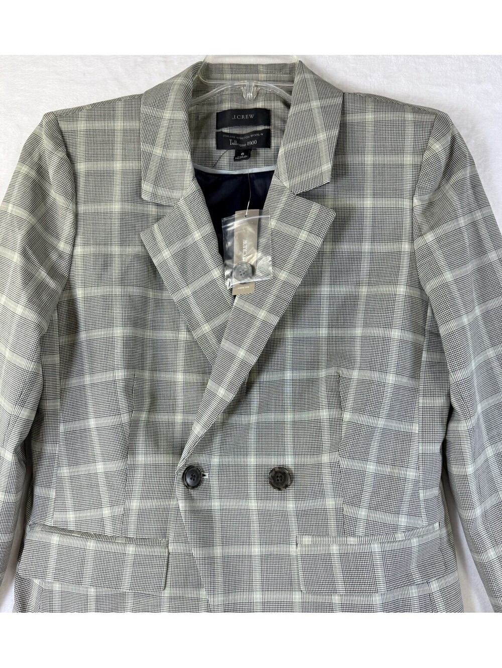 J Crew Devon Blazer Women 6 Green Plaid Double Breasted Wool Stretch Italian New